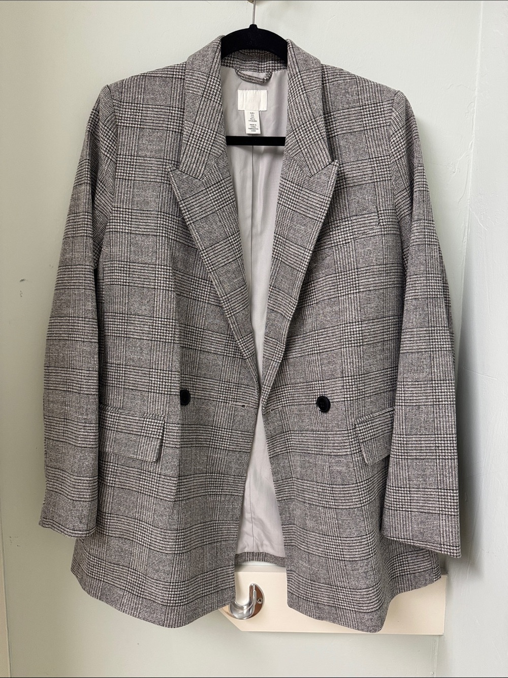 H&M Gray Plaid Double-Breasted Blazer